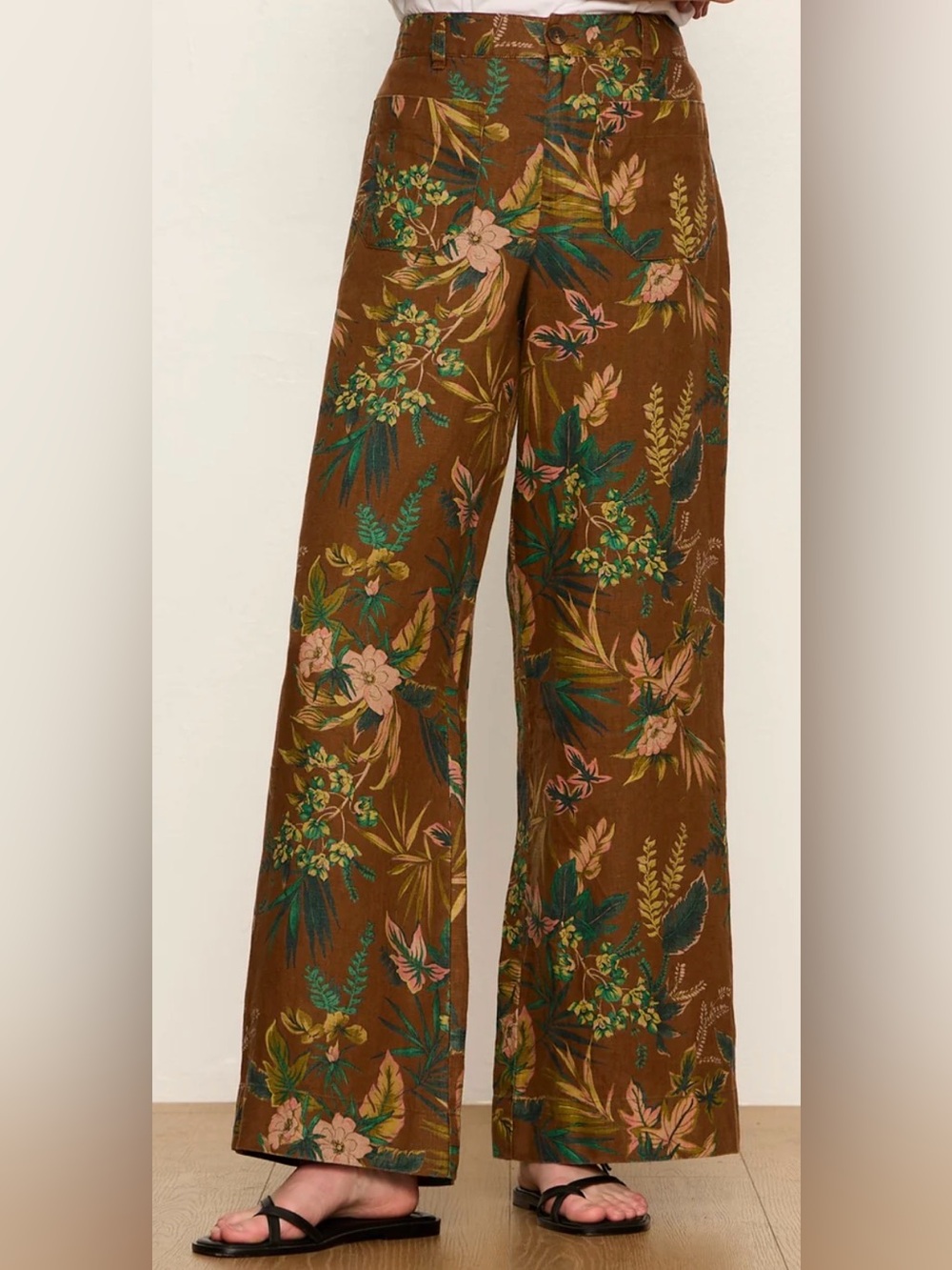 The linen marine high rise wide leg pant in vintage ivy sustainably sourced 28